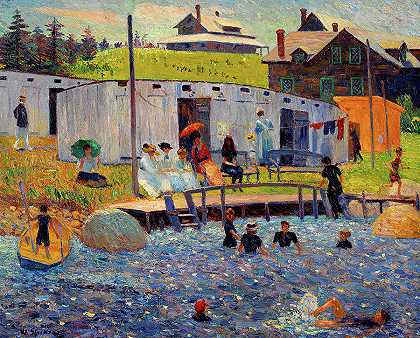 洗澡时间，新斯科舍省切斯特`The Bathing Hour, Chester, Nova Scotia by William Glackens