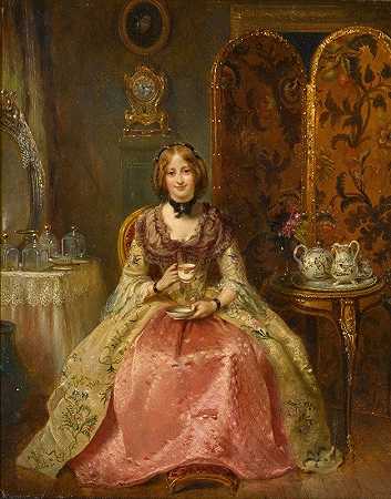 多萝西·内维尔夫人闺房的肖像`Portrait of the Lady Dorothy Nevill in Her Boudoir by Henry Richard Graves