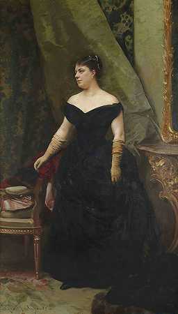 艾萨克·赫希·凯恩夫人肖像，née Koenigswater`Portrait de madame Isaac Hirsch Kann, née Koenigswarter (1885) by Raimundo de Madrazo y Garreta