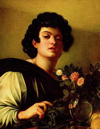 带着一瓶玫瑰的男孩，1700-1799年`Boy with a Carafe of Roses, 1700-1799 by Caravaggio