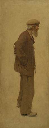一口面包身材高挑的老人，戴着贝雷帽，把手放在口袋里`La Bouchée de pain; vieil homme de profil, coiffé dun béret, mains dans les poches (1904) by Fernand Pelez