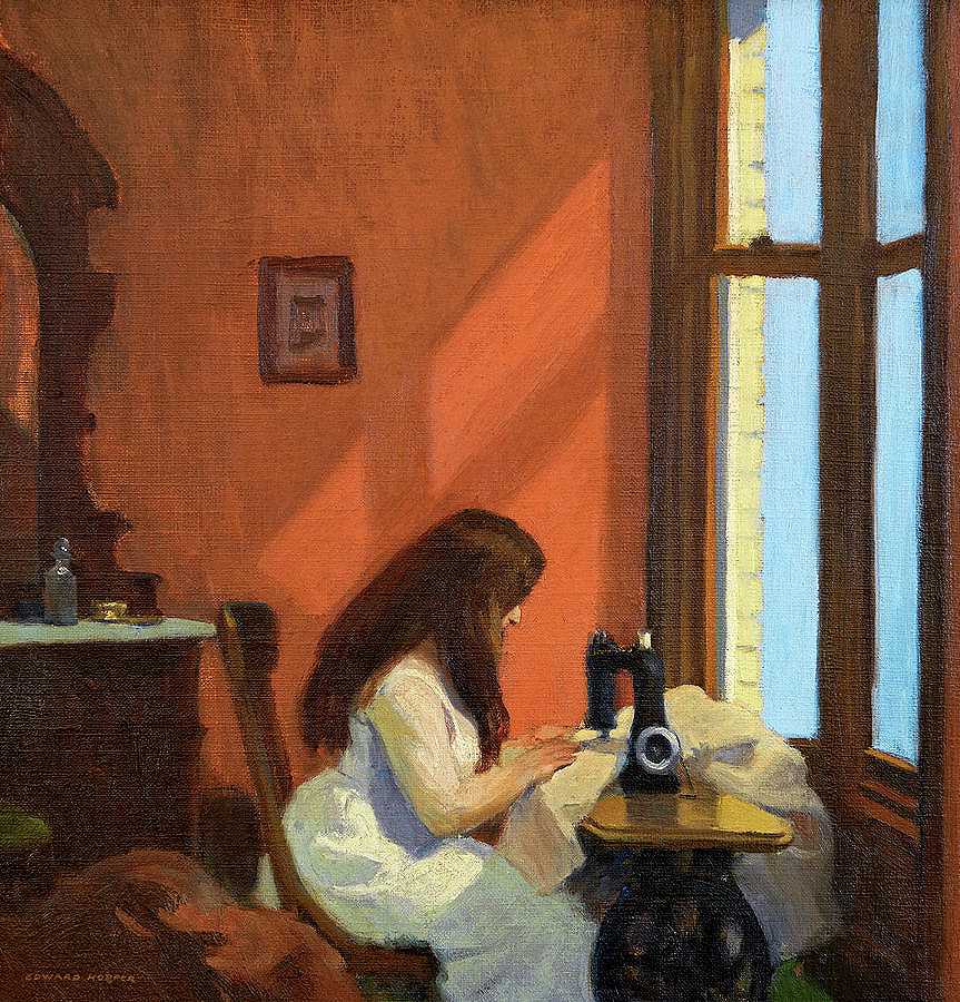1921年缝纫机旁的女孩`Girl at a Sewing Machine, 1921 by Edward Hopper