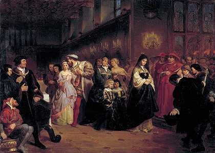 安妮·博林的求爱`The Courtship of Anne Boleyn (1846) by Emanuel Gottlieb Leutze