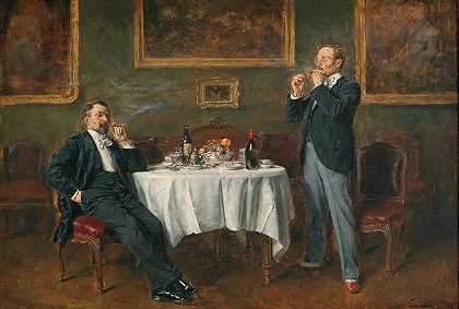 饭后抽雪茄`Cigars After Dinner (1901) by Carl Wilhelm Anton Seiler
