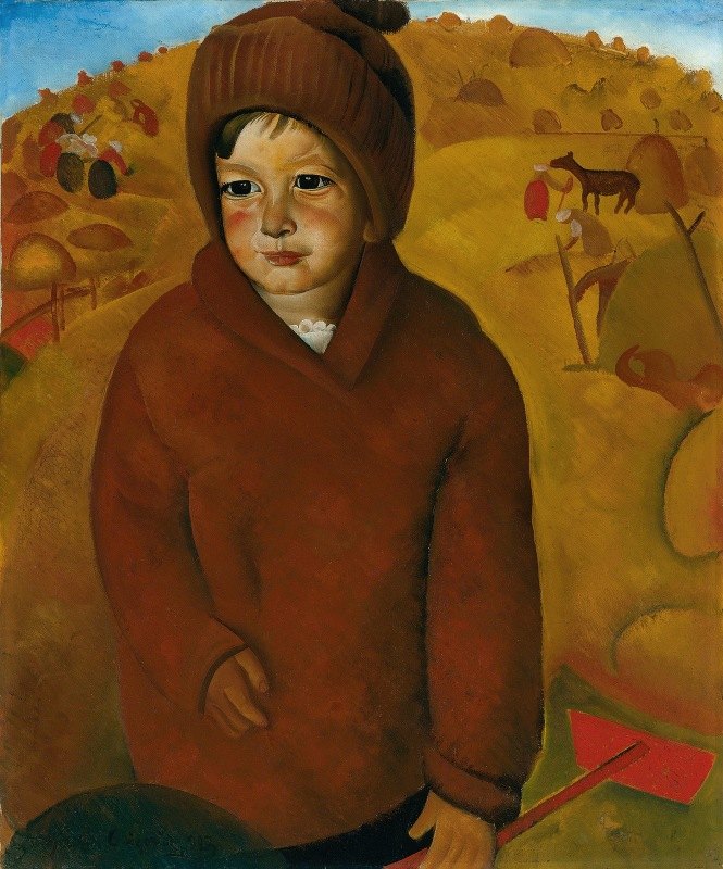 收获季节的男孩`Boy At Harvest Time (1923) by Boris Grigoriev