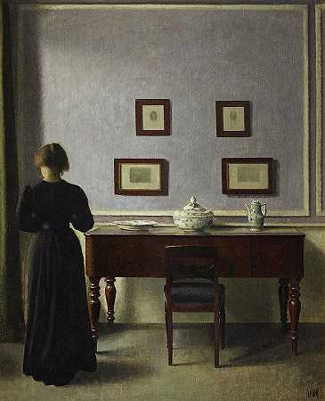 1904年四次蚀刻的内饰`Interior with Four Etchings, 1904 by Vilhelm Hammershoi