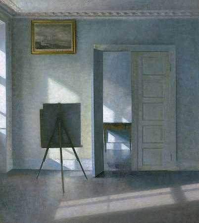 带画架的室内设计，布雷德加德，1912年25日`Interior with an Easel, Bredgade 25, 1912 by Vilhelm Hammershoi