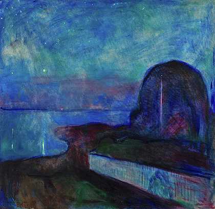 《星夜》，约1893年`Starry Night, c. 1893 by Edvard Munch