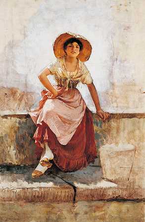 佛罗伦萨花童`Florentine Flower Girl (circa 1886) by Frank Duveneck