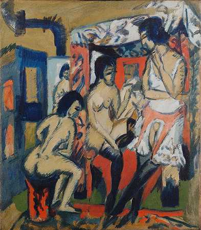 摄影棚里的裸体`Nudes in Studio (1912) by Ernst Ludwig Kirchner