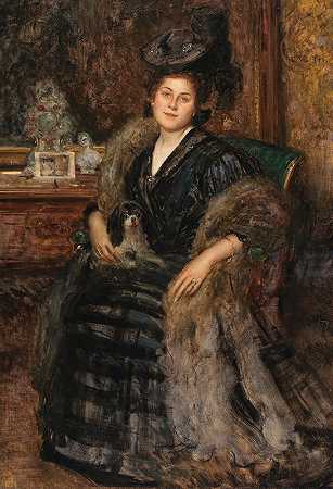 他的妻子贝尔塔的肖像（访问）`Portrait of His Wife Berta (The Visit) by Eduard Veith