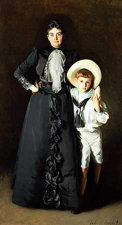 爱德华·戴维斯夫人和她的儿子利文斯顿·戴维斯的肖像，1890年`Portrait of Mrs. Edward Davis and Her Son, Livingston Davis, 1890 by John Singer Sargent