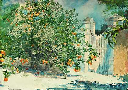 橘子树与大门，1885年`Orange Trees and Gate, 1885 by Winslow Homer