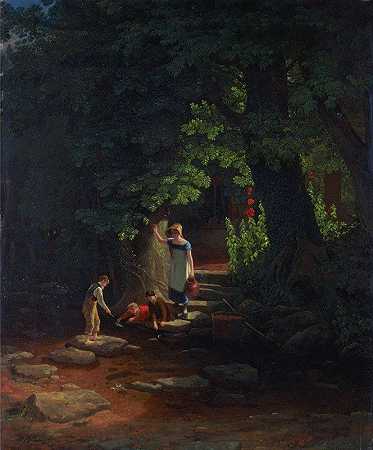 儿童`Children by a Brook (ca. 1822) by a Brook by Francis Danby