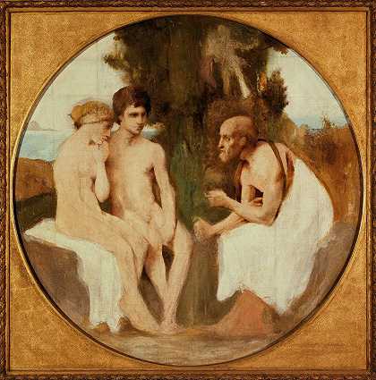 教育达芙妮和克洛伊的Philetas`Philétas instruisant Daphnis et Chloé (1875) by Jules Elie Delaunay