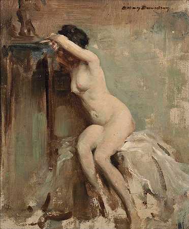裸体坐着`Seated nude by Allan Douglas Davidson