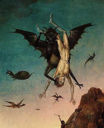 该死的恶魔的倒台`The Fall of the Damned, Demon by Dieric Bouts