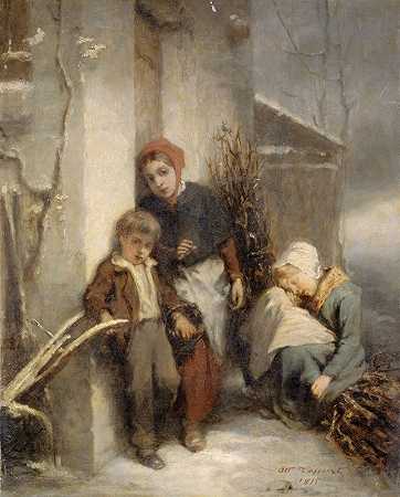 门关上了`La porte fermée (1855) by Octave Tassaert
