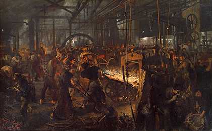 轧铁厂（现代独眼巨人）`The Iron Rolling Mill (Modern Cyclopes) (1875) by 门采尔