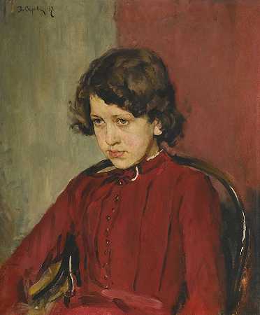安纳托利耶夫娜·马蒙托娃的画像`Portrait Of Praskovia Anatolievna Mamontova (1887) by Valentin Alexandrovich Serov