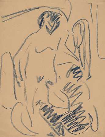 裸体海滩`Nude on the Beach (1910) by Ernst Ludwig Kirchner