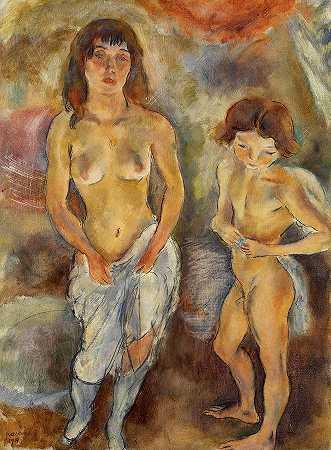 两个站立的裸体`Two Standing Nudes by Jules Pascin