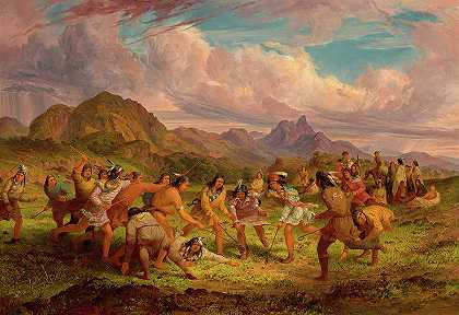 1851年，苏族印第安人打球`Ball Playing among the Sioux Indians, 1851 by Seth Eastman