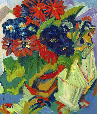 花盆糖碗`Flower Pot and Sugar Bowl by Ernst Ludwig Kirchner