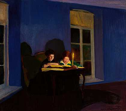 在烛光下`By candlelight (1914) by Konrad Krzyżanowski