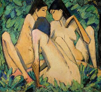 树林里的三个女人`Three Women in a Wood by Otto Mueller