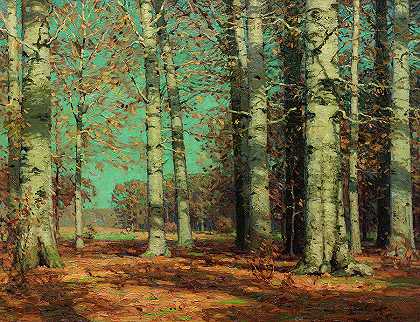 秋山毛榉，1908-1915年`Autumn Beeches, 1908-1915 by John Fabian Carlson