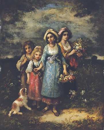 采花`Picking Flowers (1873) by Narcisse-Virgile Diaz de La Peña