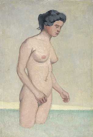 站立的女游泳运动员`Standing Female Swimmer In Profile (1918) by Félix Vallotton