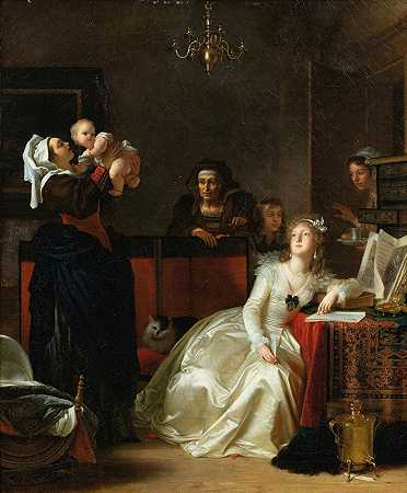 这位年轻的学者母亲`The young savant mother by Marguerite Gérard