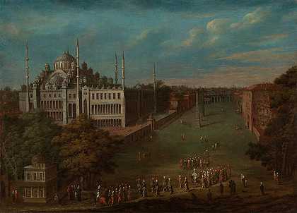 穿越阿特梅丹（马广场）的大维齐尔`The Grand Vizier Crossing the Atmeydanı (Horse Square) (1720 ~ 1737) by Jean Baptiste Vanmour