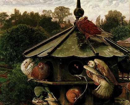 多佛科特，圣斯威辛的节日`The Dovecot, The Festival of St. Swithin by William Holman Hunt