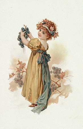 带葡萄的小女孩`Little Girl with Grapes (ca. 1861–1897) by Louis Prang