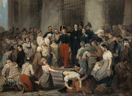 公爵奥尔良拜访L患者L期间的迪厄1832年霍乱爆发`Le duc dOrléans visitant les malades de lHôtel~Dieu pendant lépidémie de choléra, en 1832 (1832) by Alfred Johannot