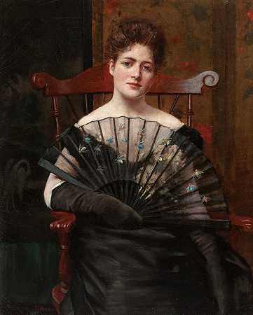 艺术家肖像她的妻子玛格丽特·塞西莉亚·基南`Portrait of the Artists Wife, Margaret Cecilia Keenan (circa 1886~7) by Frederick Warren Freer