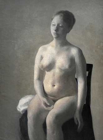 坐着的裸体女性，约1889年`Seated Female Nude, c. 1889 by Vilhelm Hammershoi