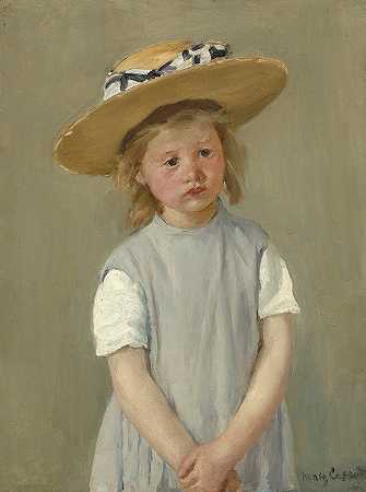 戴草帽的孩子`Child in a Straw Hat (c. 1886) by Mary Cassatt