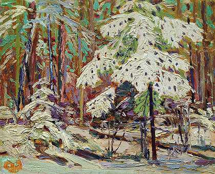 森林里的雪`Snow in the Woods by Tom Thomson