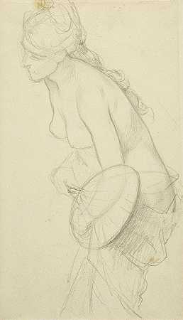 举着扇子的裸体人`Nude Figure Holding a Fan by Charles French