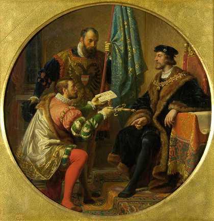 1525年，皇帝查尔斯五世和国王弗朗西斯一世在帕维亚`Kaiser Karl V. und König Franz I. bei Pavia 1525 (1868) by Karl von Blaas