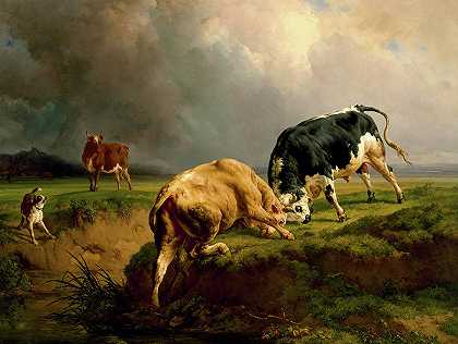 斗牛，1855年`A Bull Fight, 1855 by Jacques-Raymond Brascassat