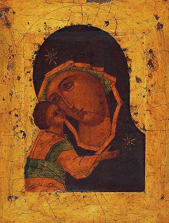 上帝之母带着孩子`Mother of God with the Child by Russian Icon