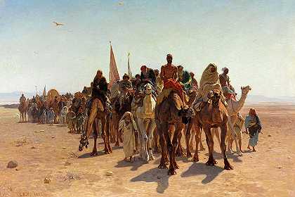 前往麦加的朝圣者，1861年绘制`Pilgrims Going to Mecca, Painted in 1861 by Leon Belly