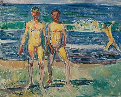 海上的人`Männer am Meer (1908) by Edvard Munch