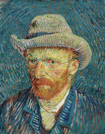 戴灰色毡帽的自画像，1887年10月`Self-Portrait with Grey Felt Hat, October, 1887 by Vincent van Gogh