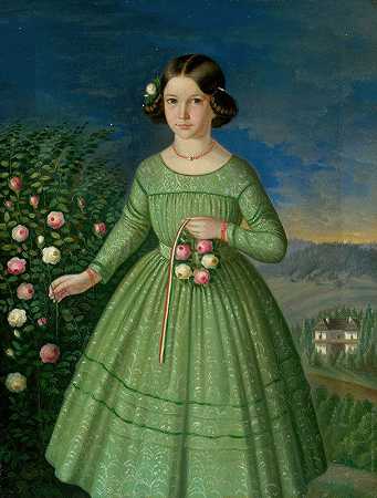 克莱门蒂娜·马蒂亚舍娃-萨克玛丽肖像`Portrait of Klementína Matyašová~Szakmaryová (1850) by Peter Michal Bohúň